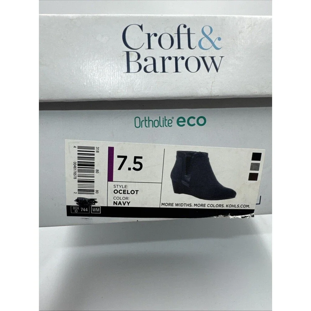 Croft & Barrow Boots Womens 7.5 Ocelote Ankle Ortholite Booties Blue Suede Wedge